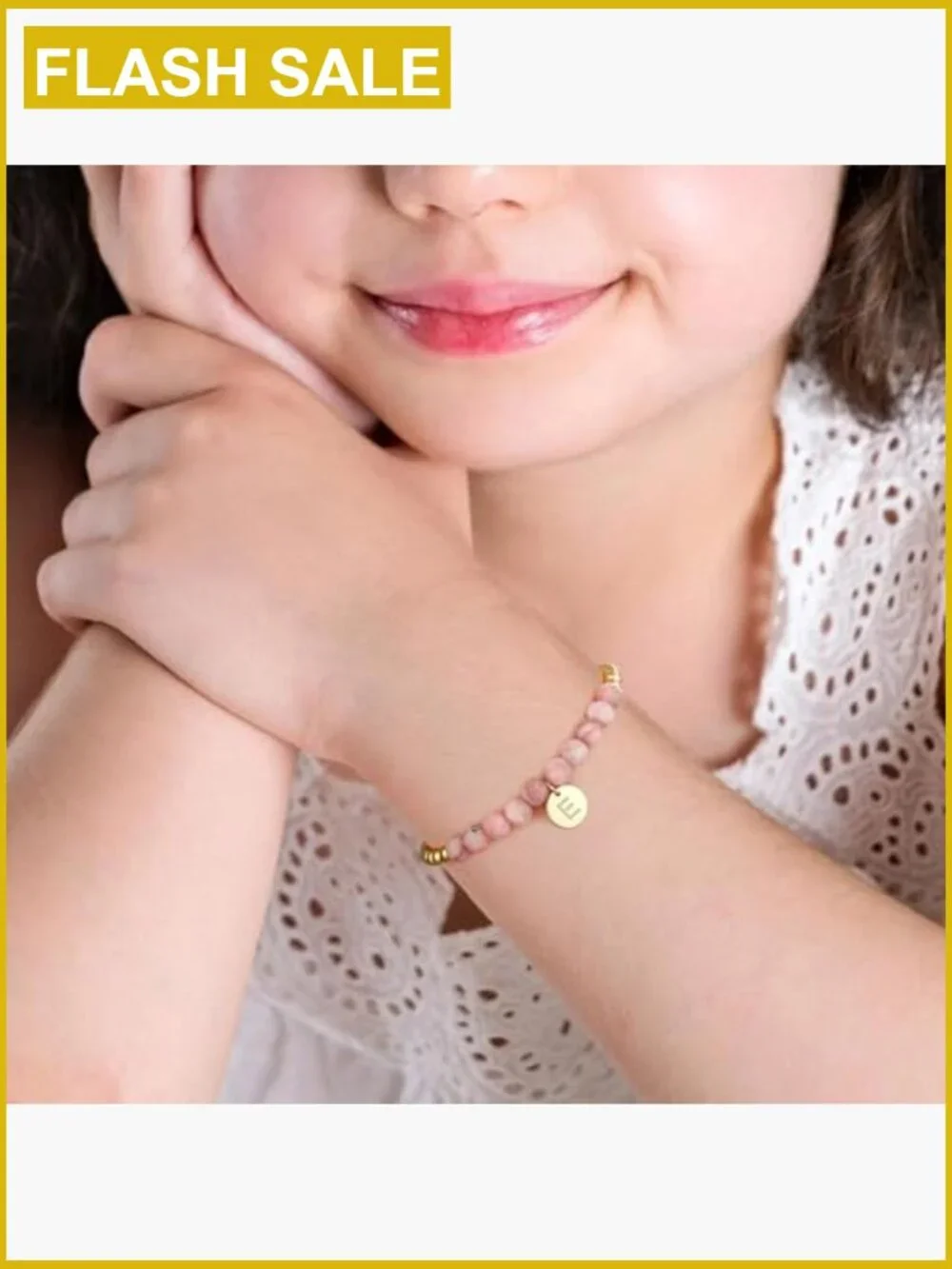 Pink Zebra Natural Stone Initial Charm Bracelet Adjustable Beaded Girls Teen